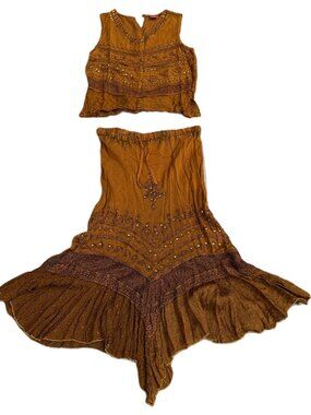 Gold/Yellow rayon embroidered summer sun dress UPCYCLED